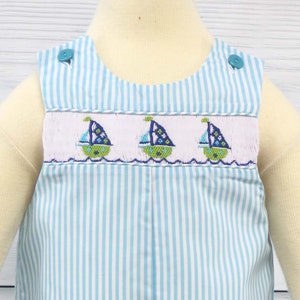 Baby Boy Smocked Embroidered Diamond Creeper-White/Blue