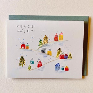Paix et joie | Carte de ski | COFFRET carte de voeux d'hiver fantaisiste paix amour joie