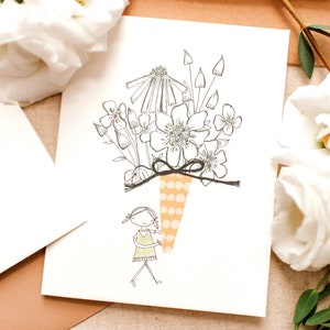 Single Bouquet Flower Girl Note Card Botanical floral boho chic birthday botanical cards hand drawn