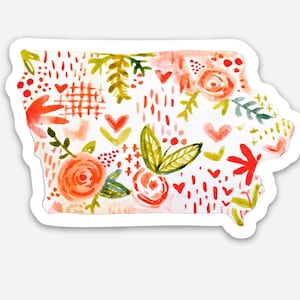 Iowa Sticker | Iowa Decal | iowa painting | Iowa watercolor | Iowa hawkeye | Iowa Floral | State of Iowa | University of Iowa