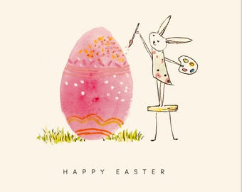 Easter Bunny Egg Card Painting Watercolor