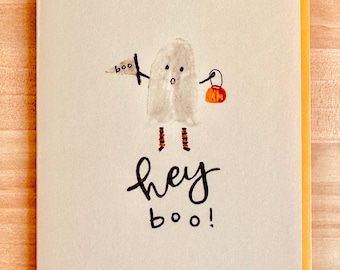 Ghost Halloween | Hey BOO card | Autumn notecard | Fall greeting | blank kid’s card pennant Halloween