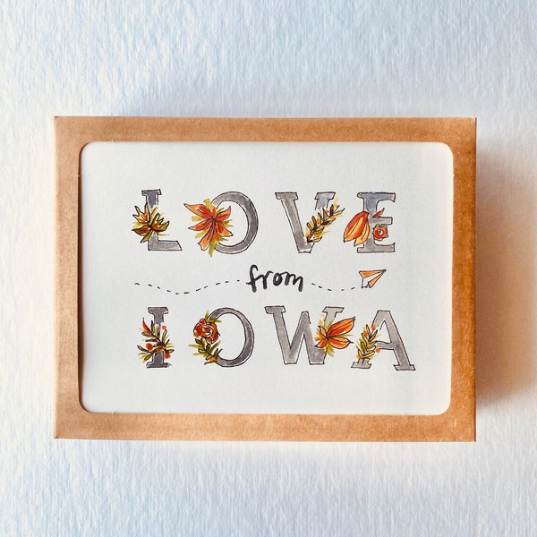 Love From Iowa Card Dusty Blue Rust Orange Iowa Love Boxed Set of 6