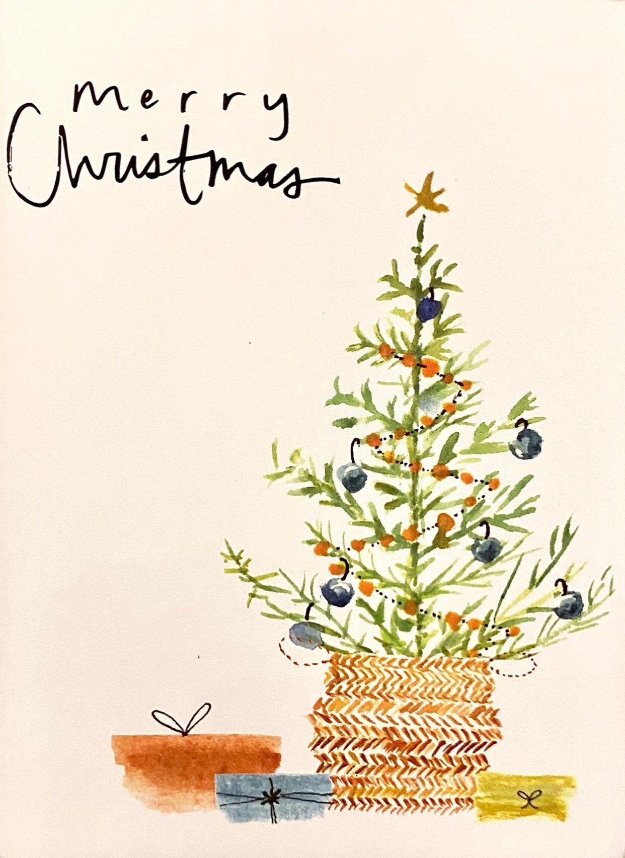 Merry Christmas Basket Tree in Basket Set of 6 Blank Notecards - Etsy