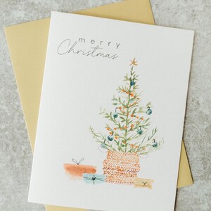Joyeux Noël panier arbre dans panier lot de 6 cartes vierges ornements de guirlande d'arbres fantaisistes rouille bleu moutarde