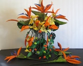 Sugar Flower Wedding Cake Topper: Bougainvillea, Calla Lily, Bird of Paradise
