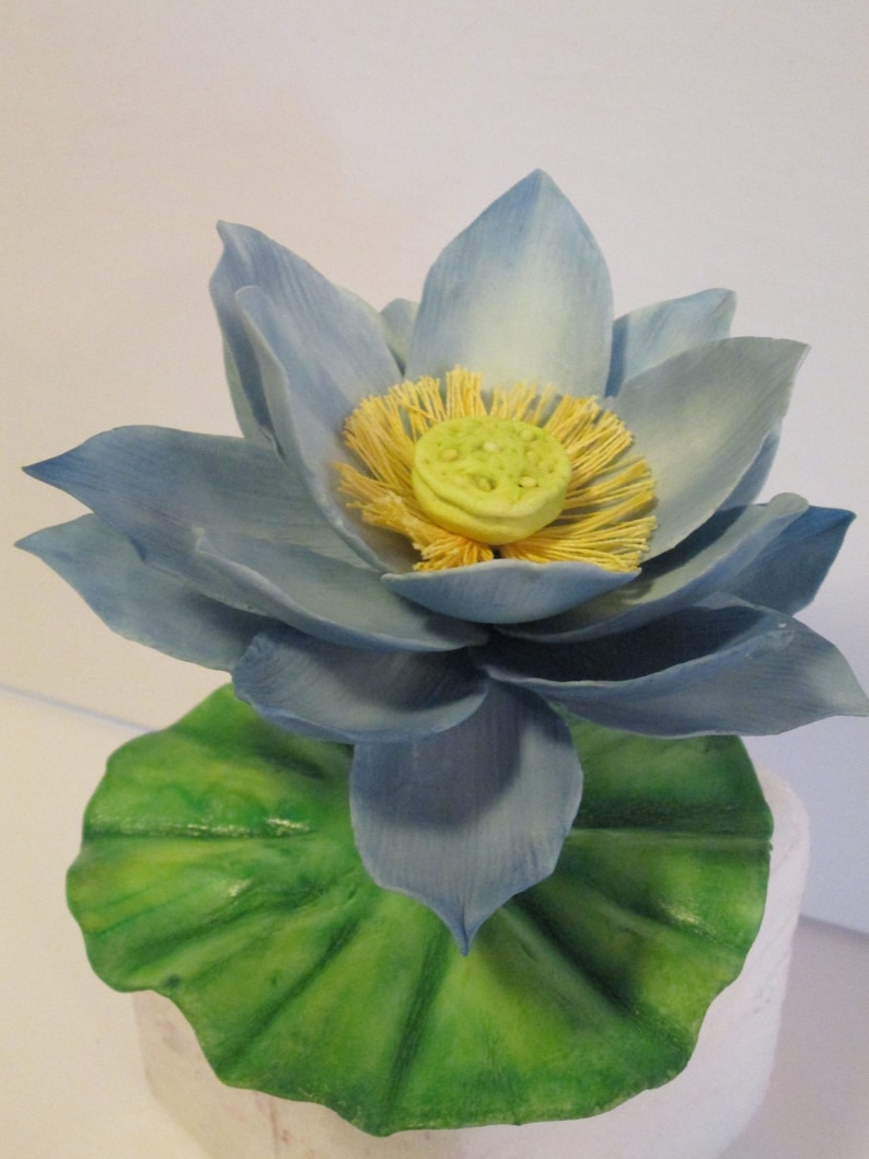 Handmade blue lotus sugar flowers cake topper gum paste