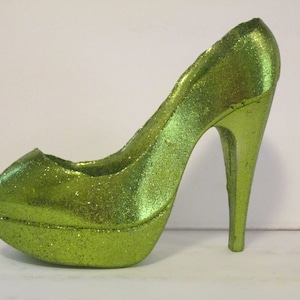 high heel shoe cake topper hot lime green metalic avocado stiletto sugar glass slipper isomalt glitter sparkle