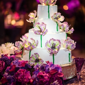 Decorazione per torta realistica a forma di tulipano pappagallo di grandi dimensioni, in zucchero, per matrimonio o sposa, decorazione per torta a forma di tulipano pappagallo in pasta di gomma per torte da festa
