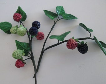 handmade blackberry raspberry brambles gum paste cake topper sugar filler flower