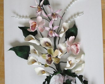 Cymbidium orchid Brassia calla lily ivy spray cake topper gum paste sugar pearl