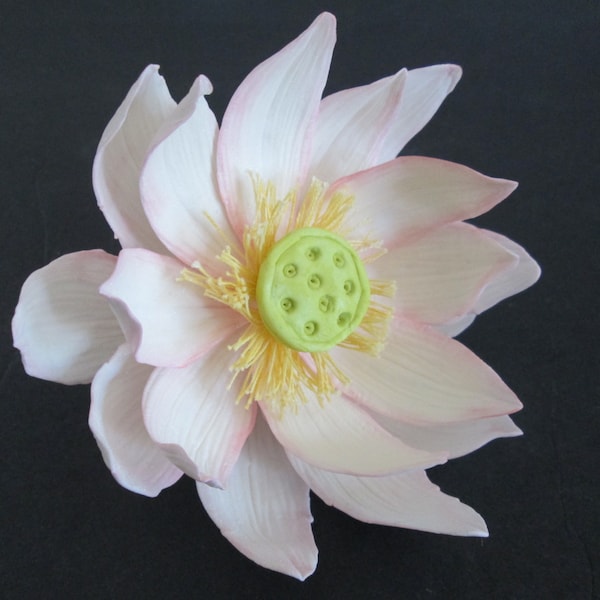 sacred lotus sugar flowers cake topper blue gum paste edible wedding bridal Indian Asian theme exotic pink white