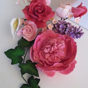 Sugar Flower Cake Topper: Peony, Lilacs, Roses Wedding Cake Floral Spray