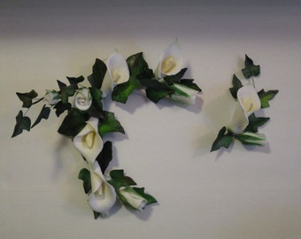 handmade calla lily rose bud ivy cake topper crown halo corsage bridal wedding sugar flowers edible mothers day