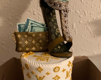 high heel shoe cake topper stiletto gum paste sugar fondant cuban chain bling crystals stiletto