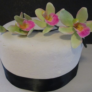 cymbidium orchid cake topper gum paste sugar edible miniature wedding bridal mothers day green pink handmade fondant