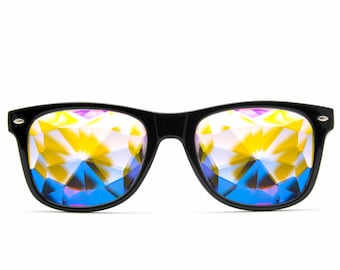 SALE Ultimate Kaleidoscope Glasses - Black Edge Cut Lenses Rainbow Spectrum Technology Lightweight Flat Back Party