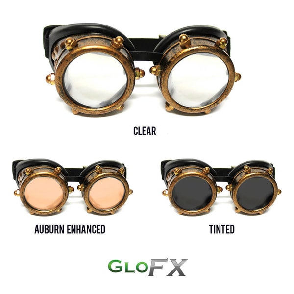 GloFX Copper Bolt Diffraction Padded Goggles Rubber Pads Classic Vintage Style Hard Coated Copper Rave Dust EDM Playa