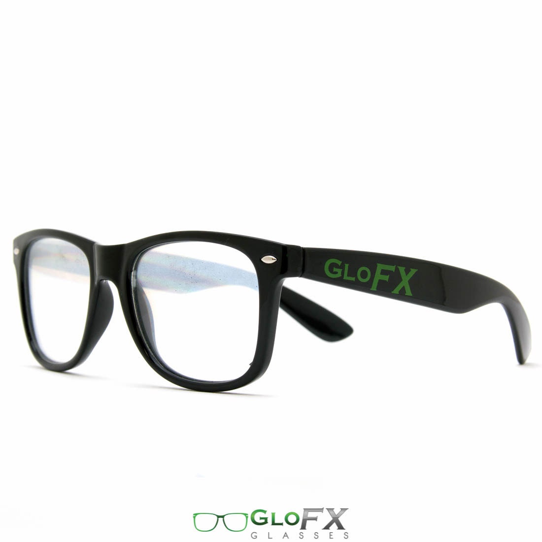 GloFX Ultimate Diffraction Prismenbrille – 2er Set, Schwarzer Rahmen Mit Klaren Linsen, Unzerstörbarer True-Flex PVC, Für Festivals & Partys