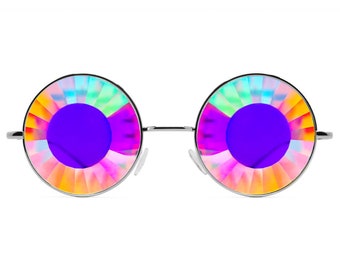 GloFX Imagine Kaleidoscope Glasses - Wormhole - Sleek Vintage Silver Metal Frame Rainbow Kaleidoscope Lenses Intense 3D Effect Rave EDM