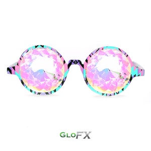 GloFX Aztec Kaleidoscope Glasses – Rainbow Real Glass Kaleidoscope Crystals Intense Kaleidoscopic Effect 3D Shades Sleek Look Party Glasses