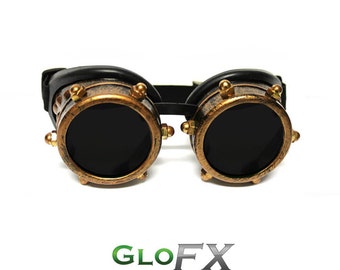 GloFX Copper Bolt Steampunk Padded Goggles Rave Welding Cyber Punk Goth Dieselpunk Glasses