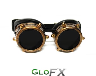GloFX Copper Bolt Steampunk gewatteerde bril Rave Welding Cyberpunk Goth Dieselpunk-bril