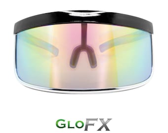 GloFX Galactic Invader Sunglasses Visor – Rainbow Gradient Spectrum 180 degree Effect Lightweight Rave Party Fashion Eye Wear