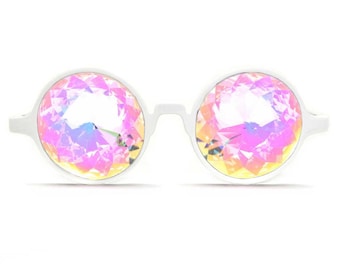 GloFX White Kaleidoscope Glasses- Rainbow Lenses White Frame Intense Kaleidoscopic - Diffraction Glasses
