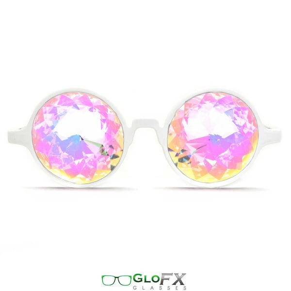 GloFX White Kaleidoscope Glasses- Rainbow Lenses White Frame Intense Kaleidoscopic - Diffraction Glasses
