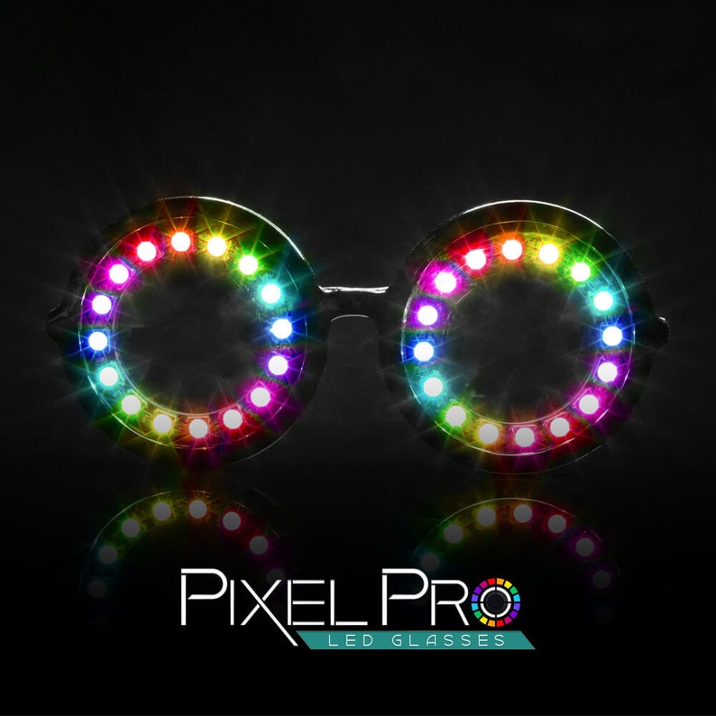 GloFX Pixel Pro LED Glasses 350 Modes Rainbow Colors Full Spectrum Super Bright Cool Effects Strobing Modes Rave Eye Costume EDM Party image 1