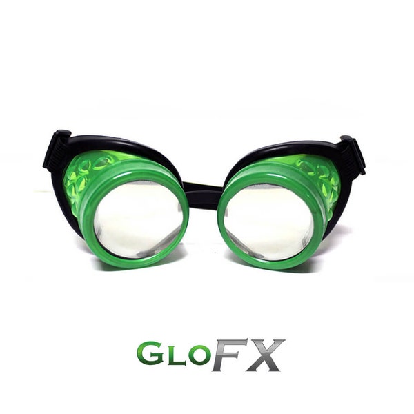 GloFX Glow Green Steampunk Padded Goggles Rubber Comfort Pads Rave Welding Cyber Punk Goth Dieselpunk Desert Burning Glasses