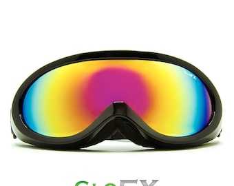 GloFX Black Diffraction Ski Goggles – Rainbow Gradient Spectrum Dual Pane & Fog Resistant Stylish Eye Wear