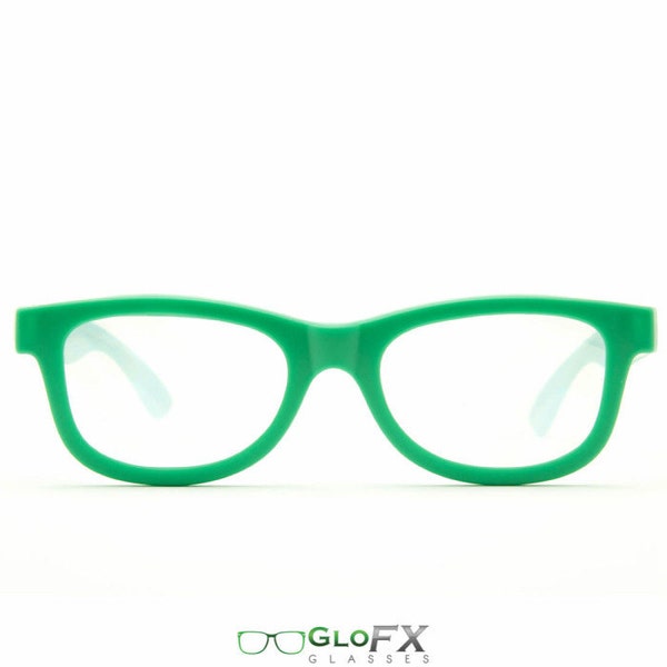 GloFX Standard Diffraction Glasses – Green Molded Plastic Hinge Frame Crisp Light Diffraction Lenses Rave Prism Lightshow New