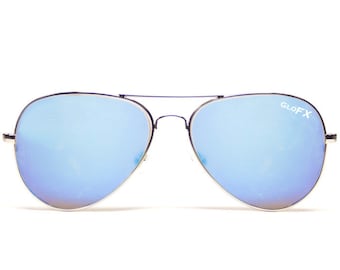 GloFX Metal Pilot Aviator Style Diffraction Glasses – Blue Mirror Real Metal Frame Rave Prism Lightshow Glow Optical Rainbow