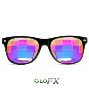 GloFX Bug Eye Ultimate Kaleidoscope Glasses – Black Real Glass Crystals High-Quality Craftsmanship Water Resistant