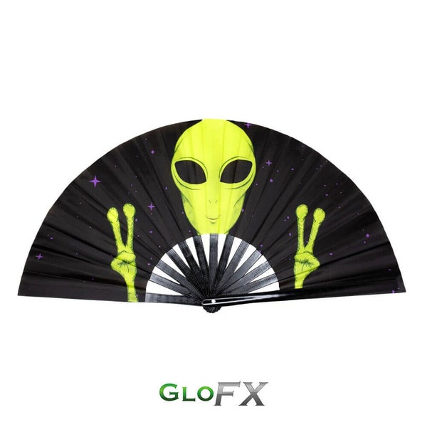 GloFX Folding Fans - Alien - Rave Festival Accessories Performance Decoration Japanese Hand Fan