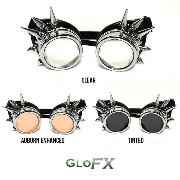 GloFX Padded Chrome Spike Diffraction Goggles Vintage Opticals Hard Coated Chrome Polymer DJ Discos EDM Rave Clubs
