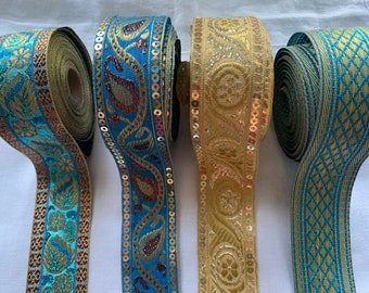 1 Yard Brocade Fabric Trim-Grosgrain Ribbon Trim-Floral Design Jacquard Ribbon-Sari Fabric-Silk Ribbon-Silk Sari Border By The Yard