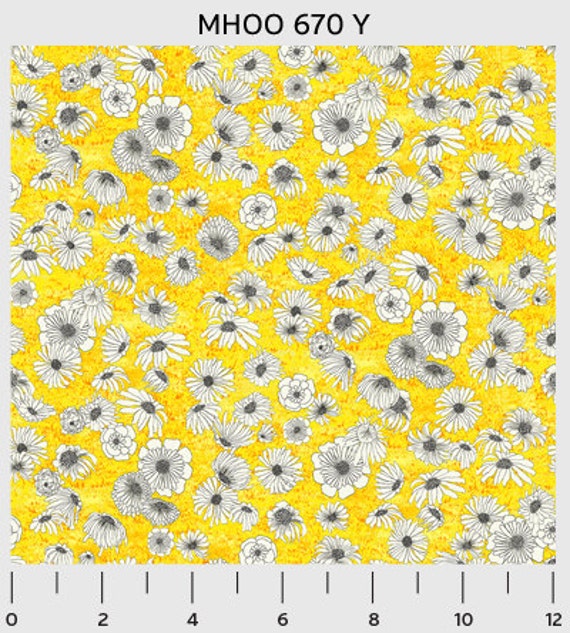 Moos and Hoos Yellow with white flowers by Ingrid Blixt for PB Textiles-1 yard