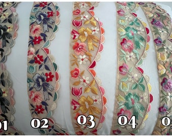 Embroidered Organza Sari trim scalloped BTY