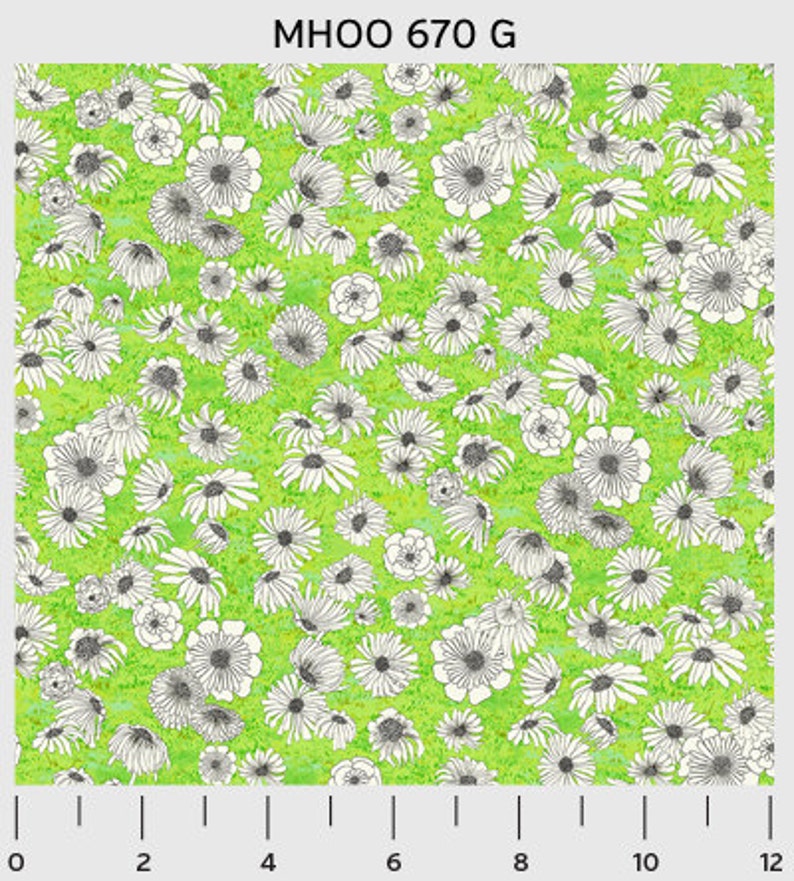 Moos and Hoos Yellow with white flowers by Ingrid Blixt for PB Textiles-1 yard