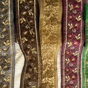 Organza Stof Lint 3 inch Sari Stof Trim, Geborduurde Saree Border Trim, Art Quilt, India Fabric Trim op maat gesneden, Table Runner