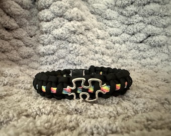 Autism Awareness Survival 550 Paracord Bracelet with Autism Awareness Charm(custom sized), Autism bracelet, charm bracelet, rainbow bracelet