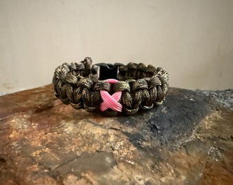 Breast Cancer Awareness Paracord Bracelet - Pink Ribbon, Custom Size