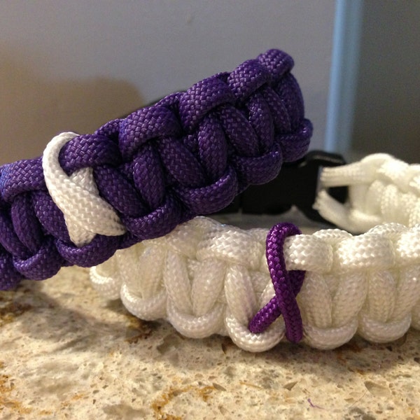 Pancreatic Awareness 550 Paracord Bracelet (custom size), awareness bracelet, purple and white bracelet, pancreatic cancer bracelet
