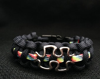Autism Awareness Survival 550 Paracord Bracelet with Autism Awareness Charm(custom sized), Autism bracelet, charm bracelet, rainbow bracelet