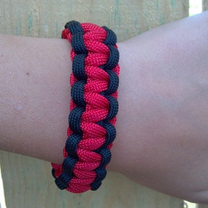 Red with Black Survival 550 Paracord Bracelet (custom size)
