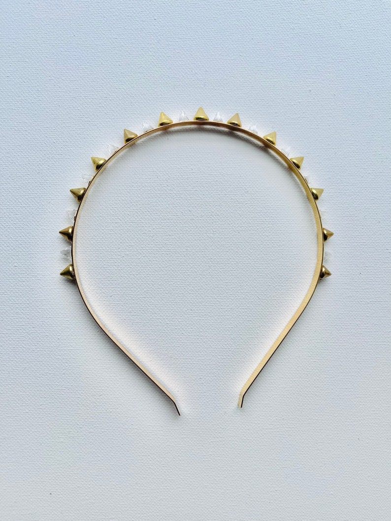 Tuck 'ROCK QUEEN' Swarovski Crystal Spike Headband Gold image 2