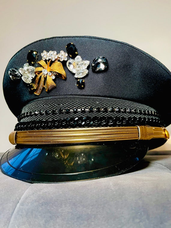 Pretty Black and Gold Military Peaked Black Captain Hat With  display picture 2